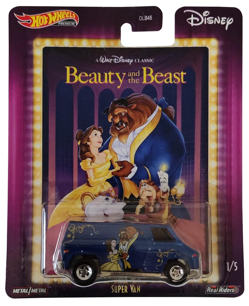 Mattel GJR29 Hot Wheels Premium Real Riders Disney Beauty and the Beast Super Van Spielzeugauto mit Belle und Biest 1 5